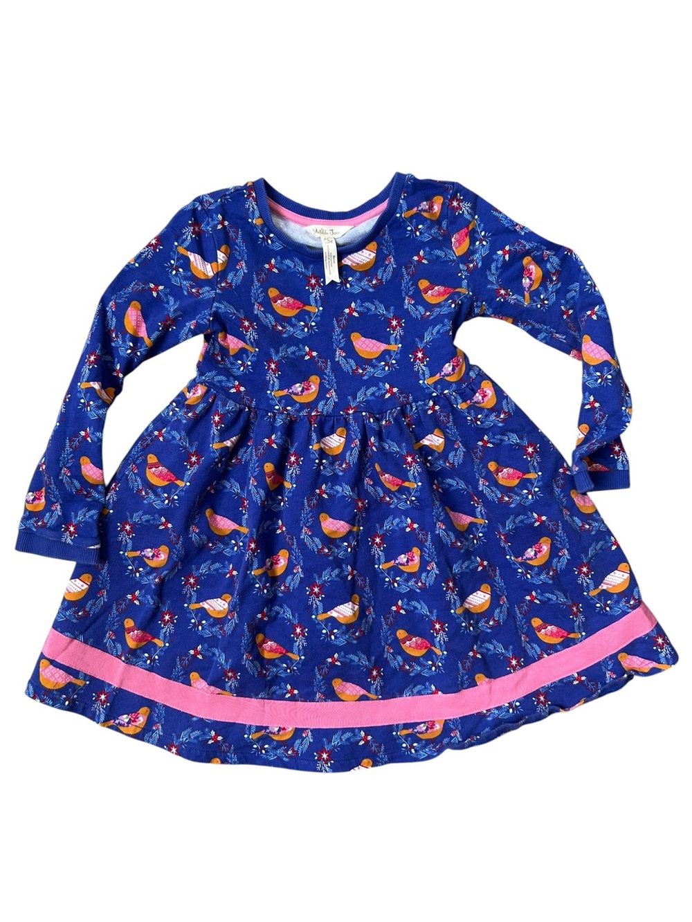 Matilda Jane Girls’ Bird AOP Long Sleeve Sweatshirt Dress With Pink Trim 6 Years